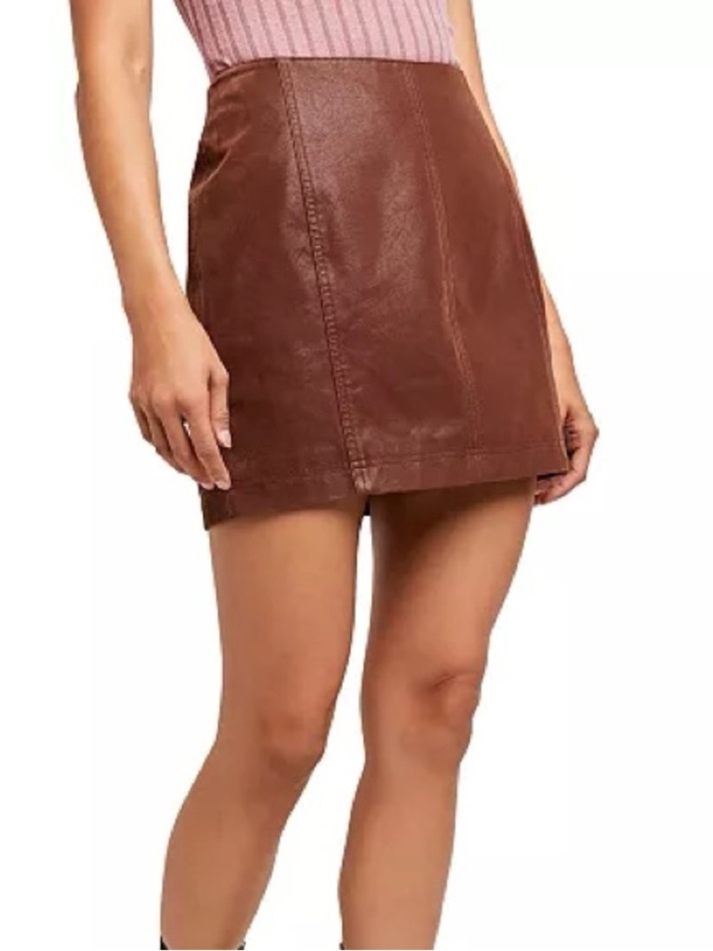Free People western style faux leather brown mini skirt